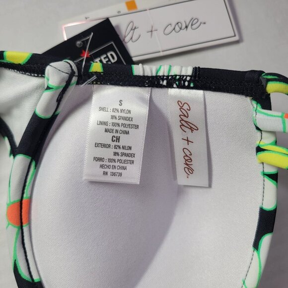 Salt + Cove Black Floral Daisy Push-Up Bikini Top With Tie Straps Size S - Picture 4 of 4